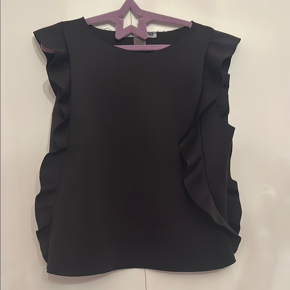 Elegant Black Ruffle Sleeveless Top